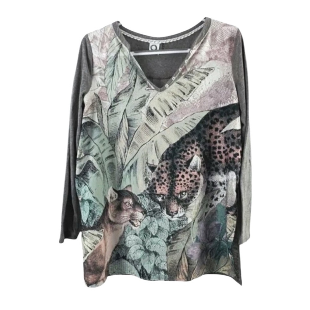 Akemi + Kin Anthropologie Mauna Leopard Linen V-Neck Top